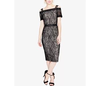 Rachel Rachel Roy Cold Shoulder Floral Lace Midi Dress In Black Size 0 Brand NEW